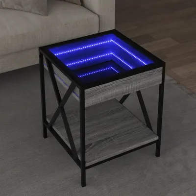 vidaXL Măsuță de cafea cu LED infinity, gri sonoma, 40x40x49 cm