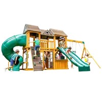 Complex de joaca din lemn, max 10 copii, 3 leagane, 3 tobogane, Adventure Bend Swing Set, Cedar Summit F29720
