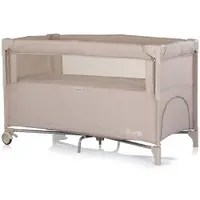 Patut pliabil Chipolino Relax Latte Linen cu laterala culisanta, 2 nivele, intrare laterala, geanta pentru transport, greutate admisa 15 kg