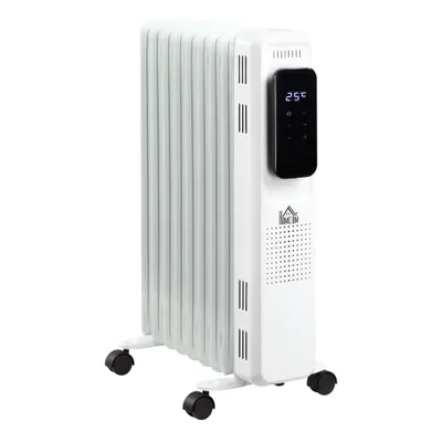 HOMCOM Radiator cu Ulei cu 9 Elementi, Temperatura Reglabila, 3 Nivele de Incalzire si Timer, 42.5x24x63cm, Alb | Aosom Romania