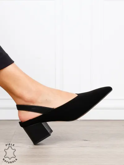 Pantofi dama eleganti din piele naturala Intoarsa cu varf ascutit CRL1631 Negru