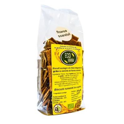 Biscuiti integrali cu seminte de floarea soarelui Bio, 200g, Ecomania