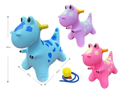 Jucarie gonflabila pentru copii Malplay Blue Dino, din cauciuc rezistent cu pompa inclusa, dimensiune 50 x 52 x 26 cm