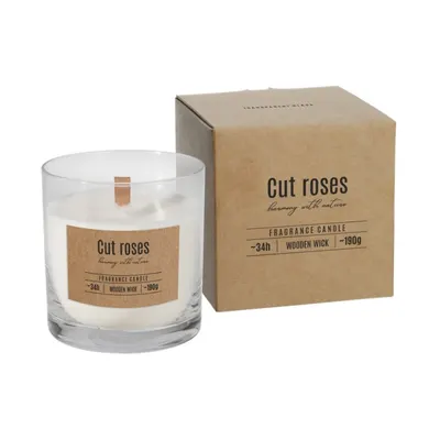 Lumanare Parfumata cu Fitil de Lemn, Cut Roses, Timp de Ardere 34 Ore, Bispol