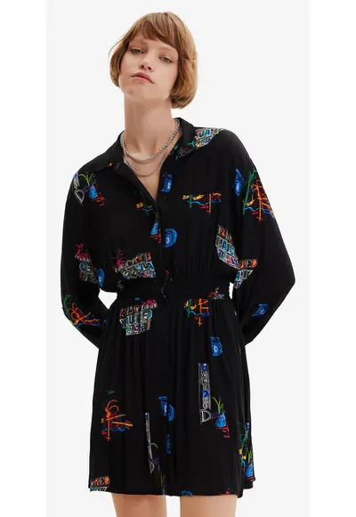 Rochie-camasa cu imprimeu grafic Dresde