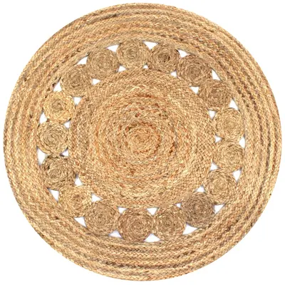 vidaXL Covor din iută cu design împletit, 90 cm rotund