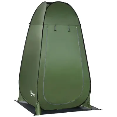 Outsunny Cort de Duș pentru Camping cu Ușă cu Fermoar, Geantă de Transport și Buzunar, 126x124x189 cm, Verde Închis | Aosom Romania