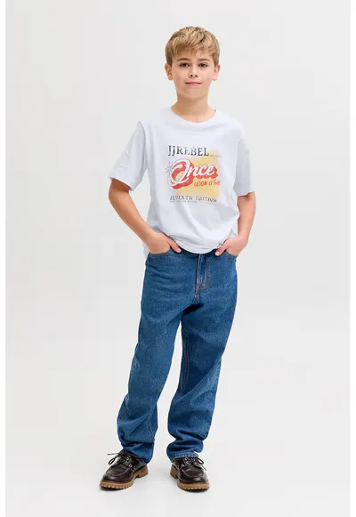 Tricou din bumbac cu imprimeu text frontal - Alb