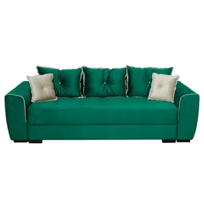 Canapea VERA extensibila, 3 locuri, cu arcuri si lada depozitare, verde + crem, 245x110x80 cm