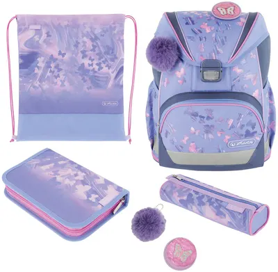 Set școlar Herlitz UltraLight Plus - Butterfly Paradise, 4 piese