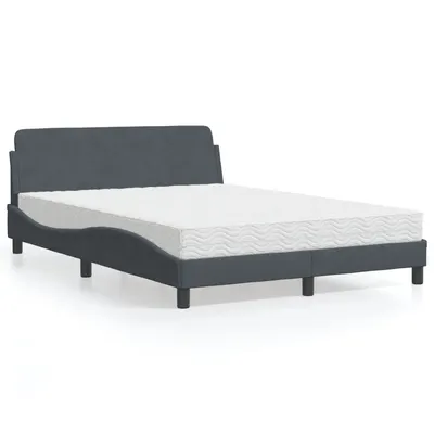 vidaXL Pat cu saltea, Dover, gri închis, 140x190 cm, catifea