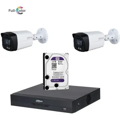 Sistem de supraveghere Dahua DH-2CEXT40MA-5MP_HDD HDCVI cu HDD si 2 camere de exterior de 5MP Full Color, Starlight, LED 40m, microfon