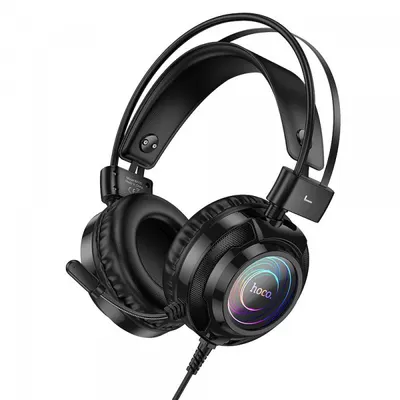 Casti Gaming 3.5mm HOCO W110, RGB, Negre