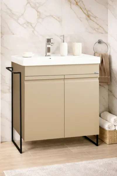 Set Baza front MDF si Lavoar seria 786, cadru metalic, montata, 65 cm, cappuccino