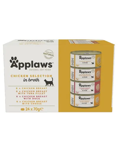 APPLAWS Cat Adult Chicken Selection Multipack in Broth 24x70 g conserve în supă