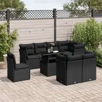 Gossi set mobilier de gradina cu perne, 9 piese, negru, poliratan