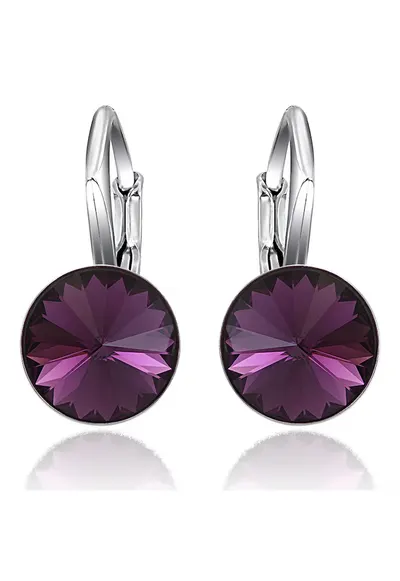 Cercei Argint 925 placat cu rodiu cu cristale Swarovski® Rivoli Leverback 8mm - Ametist