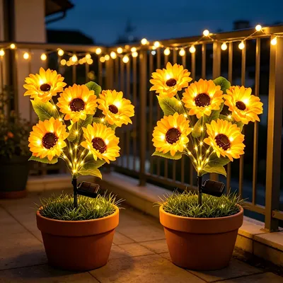 Set 2 x lampa solara 5 flori, 70 cm, Floarea Soarelui
