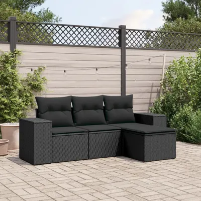 Gossi set mobilier de gradina cu perne, 4 piese, negru, poliratan