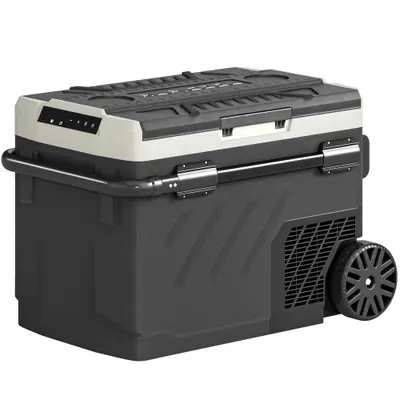 Outsunny Ladă frigorifică electrică auto 40L cu două zone, comandă prin aplicație, mâner telescopic, -20℃ până la 20℃, Negru | Aosom Romania