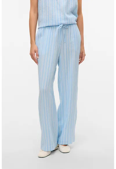 Pantaloni cu croiala ampla si model in dungi - Alb/Albastru deschis