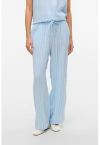 Pantaloni cu croiala ampla si model in dungi - Alb/Albastru deschis
