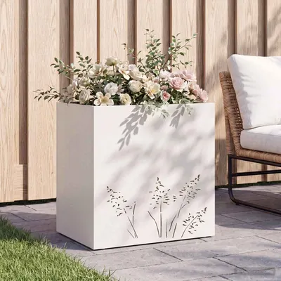 vidaXL Vază pentru Grădină Alb 50 x 30 x 49 cm Oțel laminat la rece