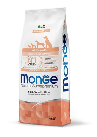 Monge Natural Superpremium Monoprotein Puppy & Junior All Breeds - Somon si Orez - 12kg