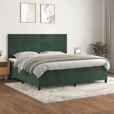 Gossi pat box spring cu saltea, verde inchis, 200x200 cm, catifea