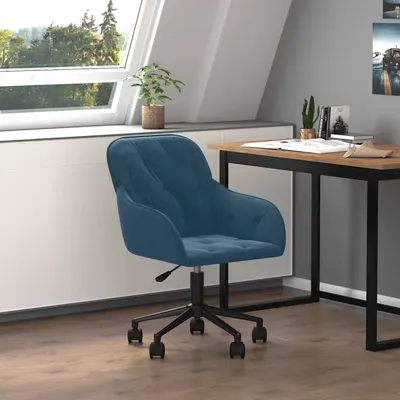 vidaXL Scaun de birou pivotant, albastru, catifea