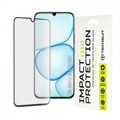 Folie de protectie Ecran Techsuit pentru Realme C100 5G, Sticla Securizata, Full Glue, 111D, Neagra