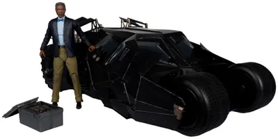 Set figurine de colecție McFarlane DC Comics: Batman - Lucius Fox & Tumbler (Gold Label)