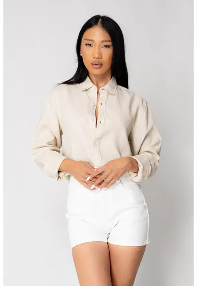 Camasa Boyfriend dIn 100% In Light Beige 17810 - Bej deschis