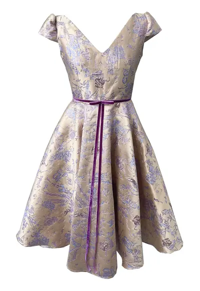 Rochie midi din brocart Carla - Violet/Bej deschis