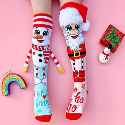 Șosete lungi colorate Madmia unisex fantasy Santa and Snowman 6-99 ani