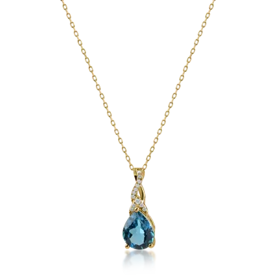Lant cu pandantiv din aur galben cu topaz pear de 1.95ct si diamante de 0.05ct
