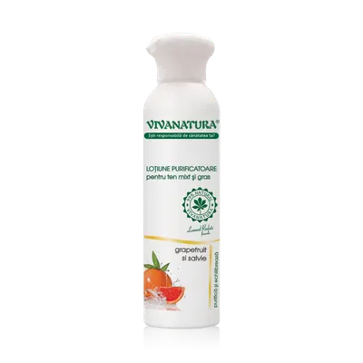 Lotiune purificatoare pentru ten mixt si gras cu grapefruit si salvie, 150ml, VivaNatura
