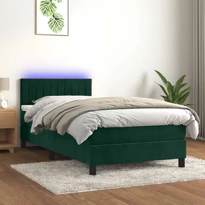 vidaXL Pat continental cu saltea și LED verde închis 80x200 cm catifea