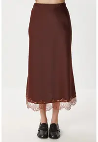 Fusta lunga - Happiness Istanbul - satin - elastic - maro - pentru femei