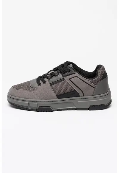 Pantofi sport low-cut de plasa cu garnituri de piele intoarsa ecologica Yarrow - Gri inchis