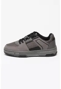 Pantofi sport low-cut de plasa cu garnituri de piele intoarsa ecologica Yarrow - Gri inchis