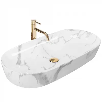 Lavoar oval Rea Cleo, aspect de marmura cu finisaj lucios, 81 x 41 cm