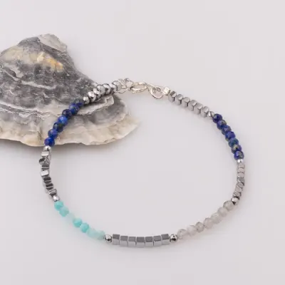 Bratara subtire din hematit cu lapis lazuli