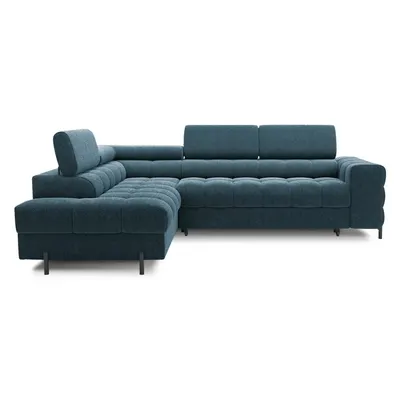 Colțar albastru extensibil/cu spațiu de depozitare cu tapițerie din țesătură bouclé (cu colț pe partea stângă/în formă de ”L”) Ferucce – ELTAP