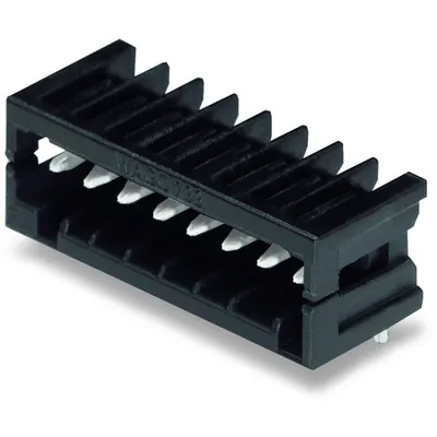 THR male header; 0.8 x 0.8 mm solder pin; angled; 100% protected against mismating; Pin spacing 2.5 mm; 5-pole; black
