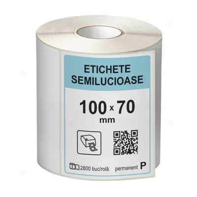 Rola etichete autoadezive semilucioase 100x70 mm, adeziv permanent, 2800 etichete rola