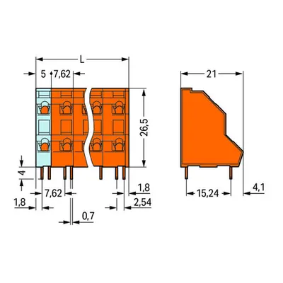 Double-deck PCB terminal block; 2.5 mm²; Pin spacing 7.62 mm; 2 x 10-pole; CAGE CLAMP®; 2,50 mm²; orange