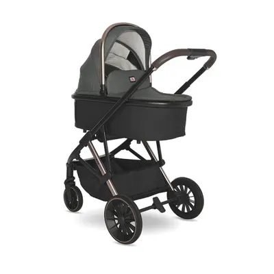 Carucior 3 in 1 pentru copii Lorelli Aria Green, cosulet auto Aria Luxe 40-87 cm inclus, cadru din aluminiu, parte sport reversibila, multiple accesorii, greutate admisa 22 kg