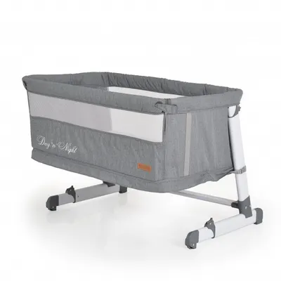 Patut co-sleeper Cangaroo 2in1 Day and Night Grey reglabil pe inaltime, usita cu fermoar, pozitie anti-reflux, saltea inclusa