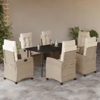 Gossi set de masa pentru gradina, 7 piese, cu perne, bej, poliratan